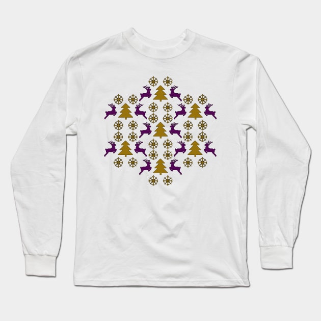 Festive Pixel Parade: Reindeer, Tree, Snowflake No 3 Long Sleeve T-Shirt by Fun Funky Designs